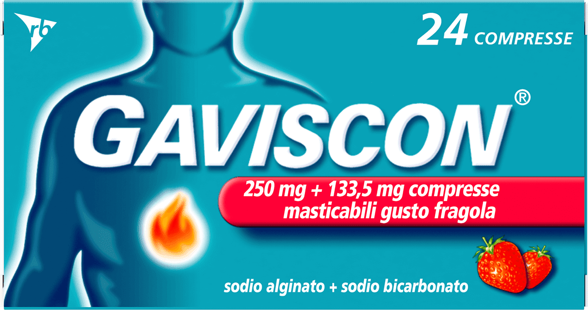 Gaviscon 24 Compresse Masticabili aroma fragola (250 mg + 133,5 mg)